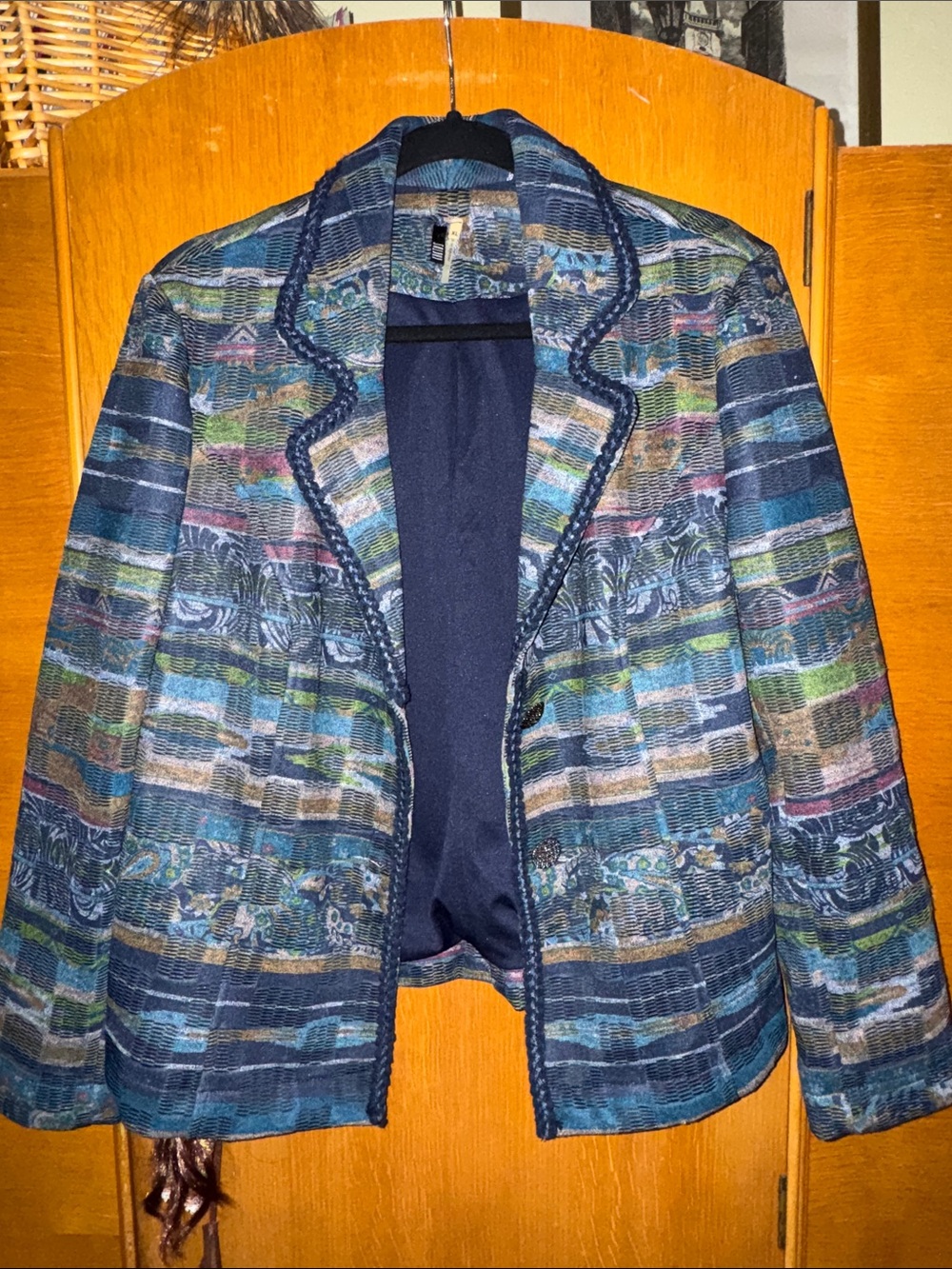 Multicolor Textured Woven Jacket - Navy Trim